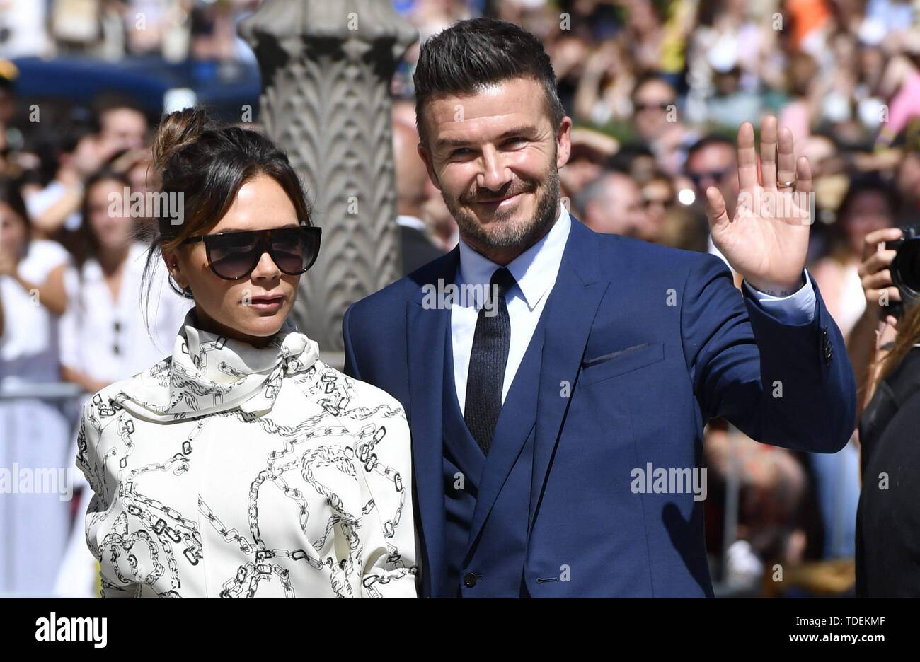 Sevilla, Spanien. 15 Juni, 2019. David und Victoria Beckham während der Hochzeit von Sergio Ramos und Pilar rubio in Sevilla am Samstag, den 15. Juni 2019. Credit: CORDON Cordon Drücken Sie die Taste/Alamy leben Nachrichten Stockfoto