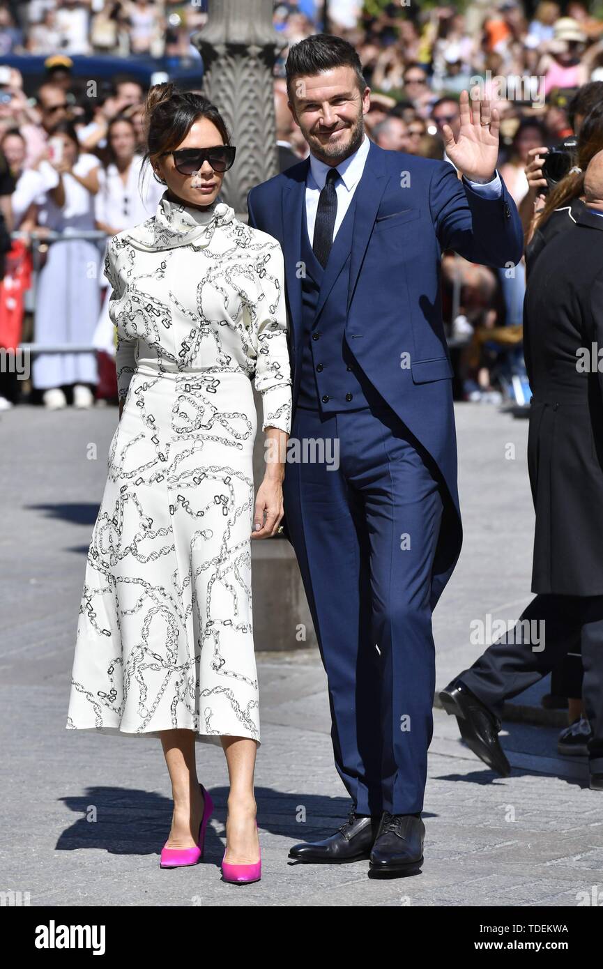 Sevilla, Spanien. 15 Juni, 2019. David und Victoria Beckham während der Hochzeit von Sergio Ramos und Pilar rubio in Sevilla am Samstag, den 15. Juni 2019. Credit: CORDON Cordon Drücken Sie die Taste/Alamy leben Nachrichten Stockfoto