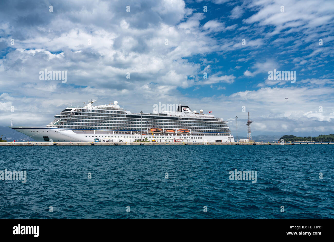 Viking Star Kreuzfahrtschiff von Kerkyra auf Insel Korfu Stockfoto
