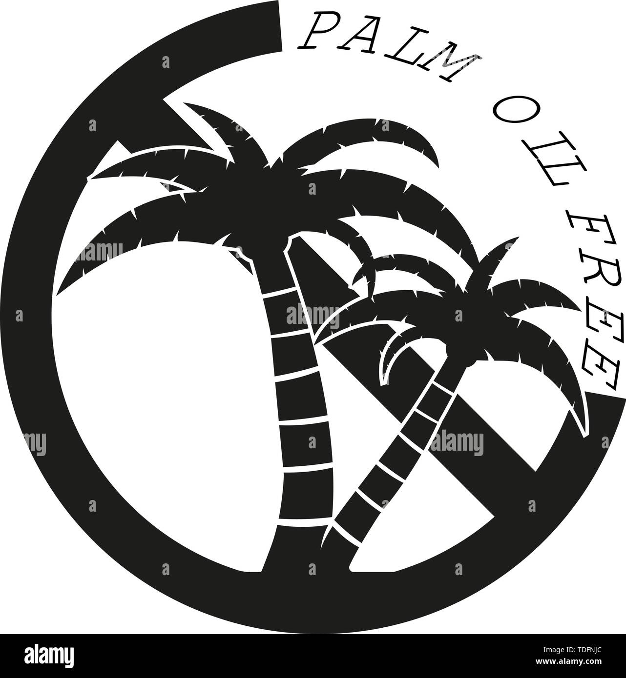 Runde, schwarze und weiße Palm Oil Free Label mit Palm Tree Vector Illustration Stock Vektor