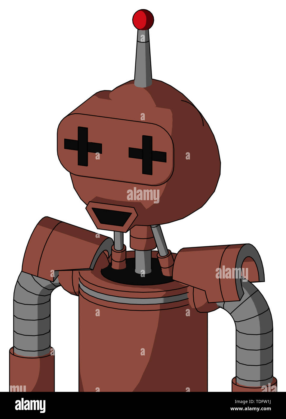 Porträt Stil braun Droid mit abgerundeten Kopf und Mund und Pluszeichen Augen und einzelnen LED-Antenne. Stockfoto