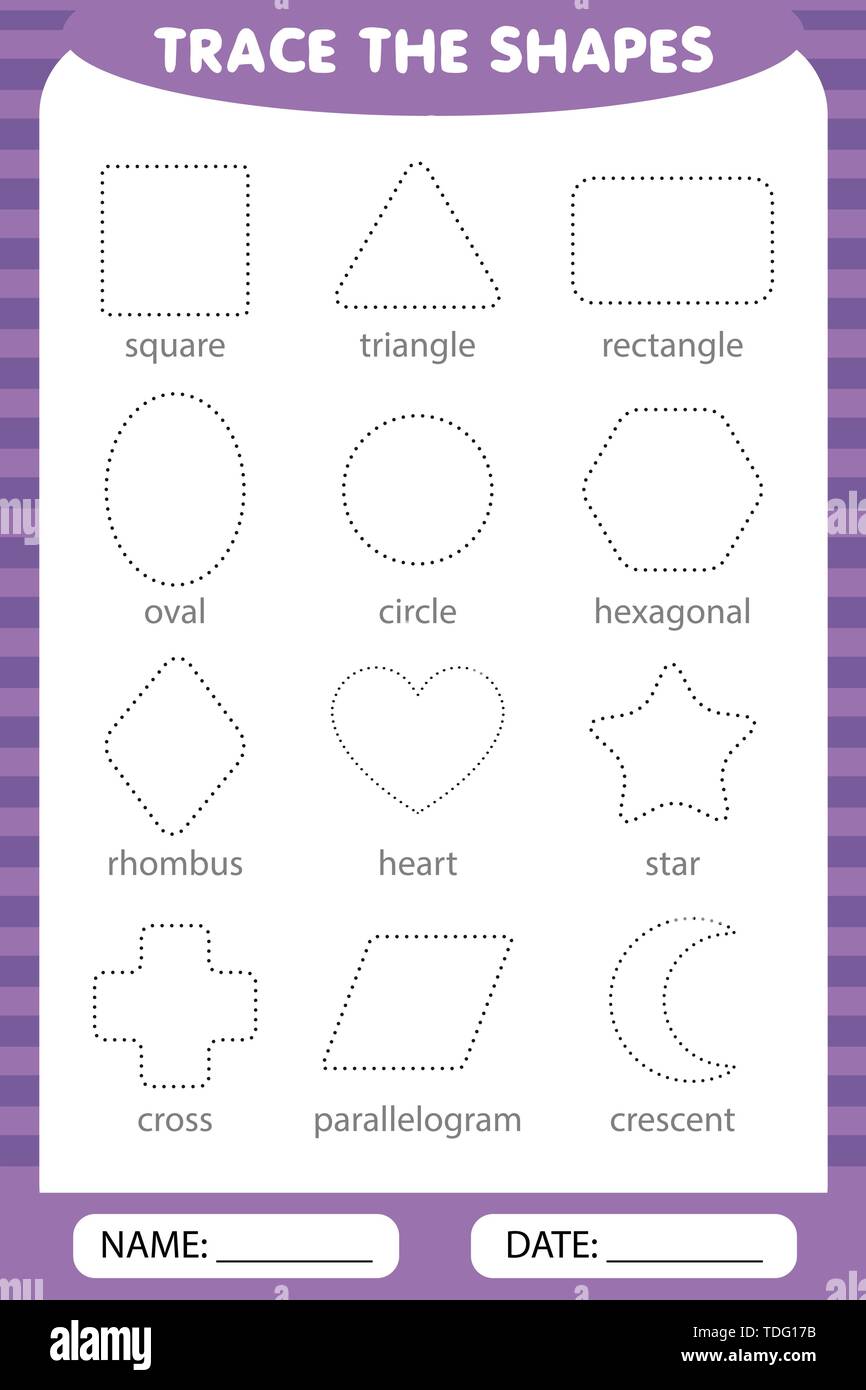Lernen für Kinder, Zeichnung Aufgaben. Die geometrischen Formen um die Kontur nachzeichnen. Stock Vektor