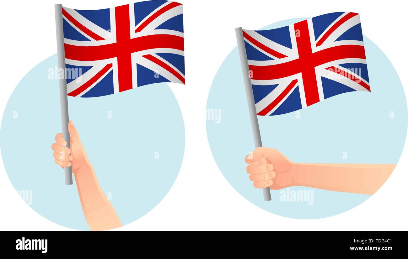 Großbritannien Flagge in der Hand. Patriotischen Hintergrund. Die nationalflagge des Vereinigten Königreichs Vector Illustration Stock Vektor