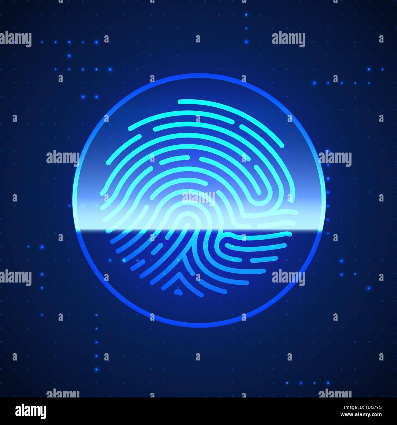 Cyber Security Fingerabdrücke gescannt. Scannen von Fingerabdrücken Identification System. Biometrischer Autorisierung und Sicherheitskonzept. Vector Illustration Stock Vektor