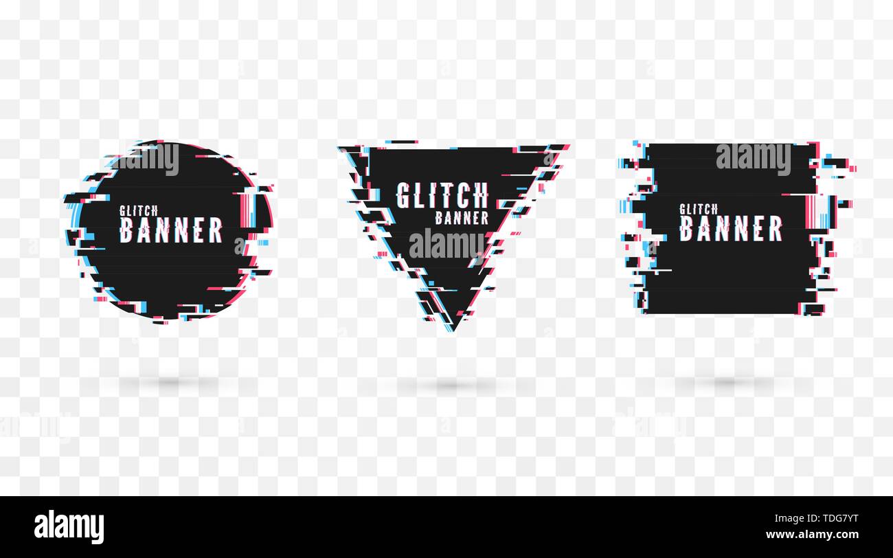 Geometrische Form Banner mit Verzerrung - Glitch. Die digitale Technologie moderne Plakat und Flyer Vorlage. Vector Illustration isoliert auf transpare Stock Vektor