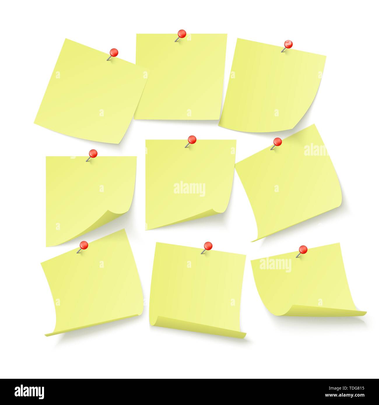 Satz von gelben Büro Aufkleber mit Platz für Text von neeples an der Wand befestigt. Vector Illustration auf weißem Hintergrund Stock Vektor