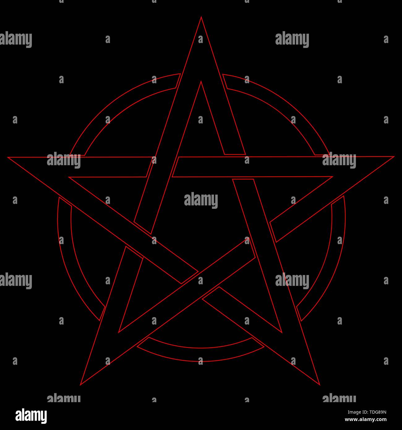 Pentagramm Blut rot runic Bann Kreis. Satanische Zeichen, Magic casting Ring. Pentalpha, Pentangle, Abbildung Stock Vektor