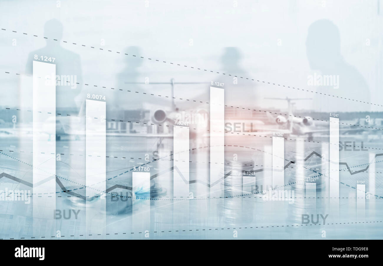 Diagramm auf Reihen von Münzen. Finanzielle Aktienhandel Grafik Diagramm. Austausch und Handel Konzept. Stockfoto