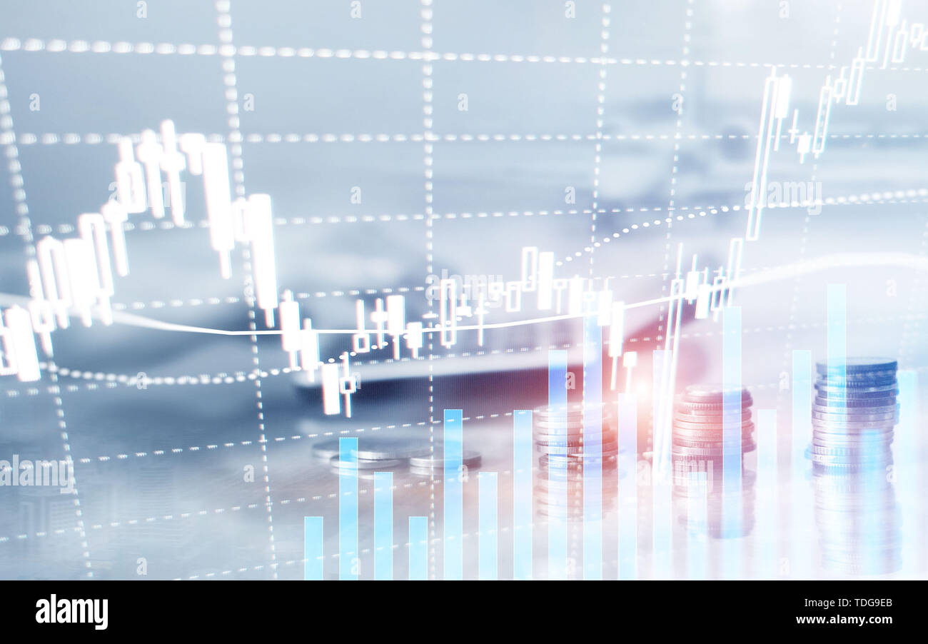 Digitale Börse. Financial Business Börse Grafik candle Stick. Forex Trading. Münzen und megapolis Hintergrund. Stockfoto