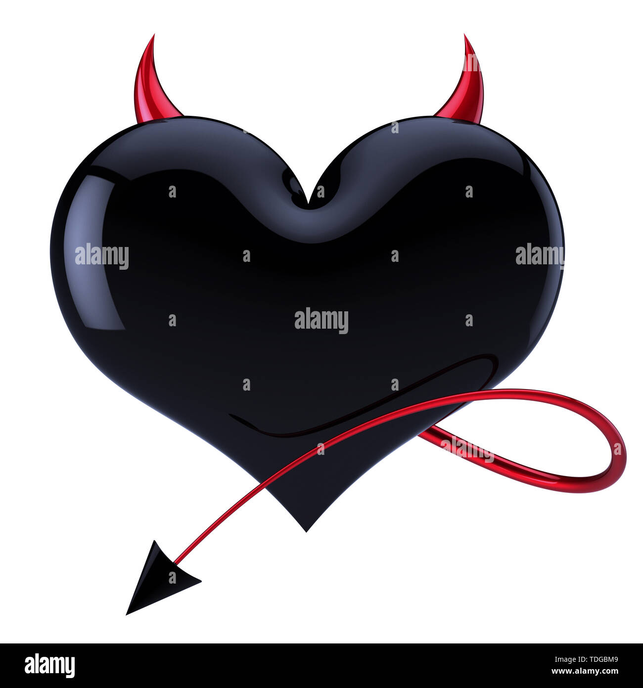 Herz Teufel Böse Liebe abstract Daemon lover Konzept schwarz mit roten  Hörnern und Schwanz. Valentinstag Grusskarten design Element. 3d-Grafik  rendern Stockfotografie - Alamy