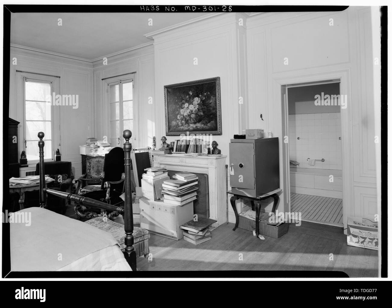 Nordwand von BETT KAMMER 'D'. - Oxon Hill Manor, 6701 Oxon Hill Road, Oxon Hill, Prince George's County, MD; de Sibour, Jules Henri; Brunnen, Sommer; Myers, Denys Peter, Historiker; Miller, Hugh C, Historiker; Boucher, Jack E, Fotograf Stockfoto