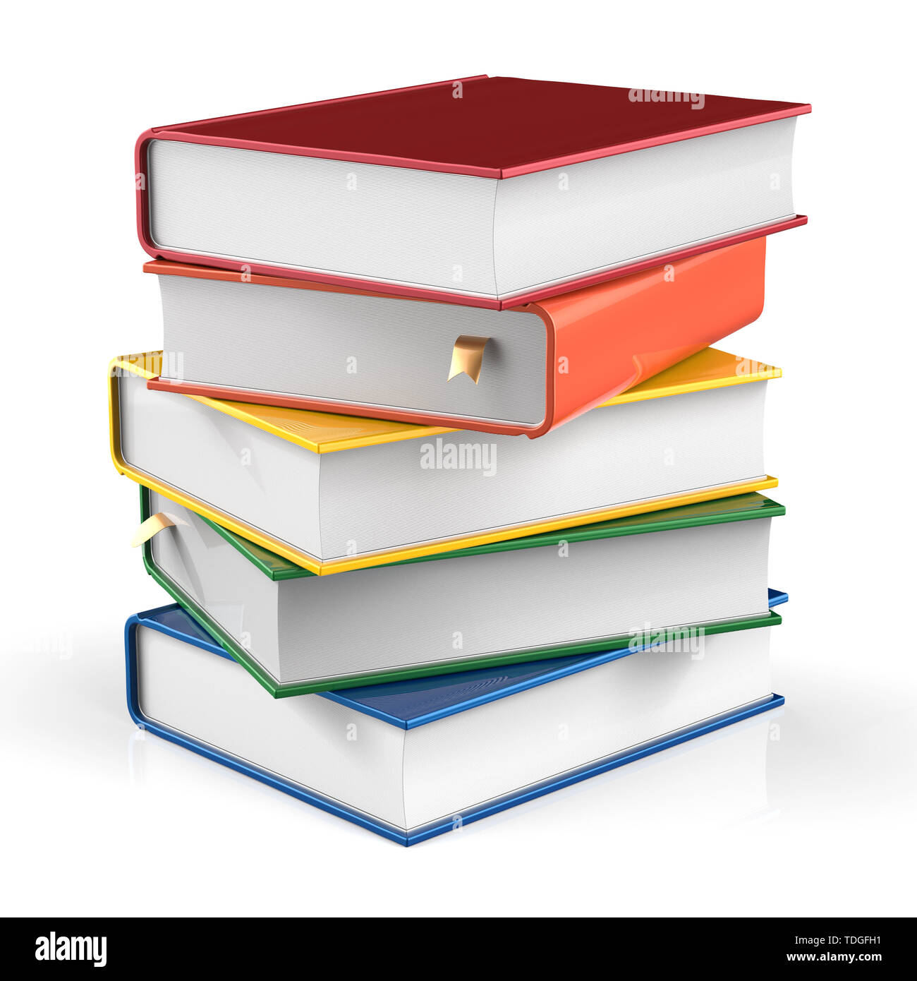 Stapel Bücher von Buch deckt bunte Lehrbuch Lesezeichen. Schule Studium  Informationen Inhalt lernen Symbol Konzept. 3D-Render auf weißem  Hintergrund Stockfotografie - Alamy