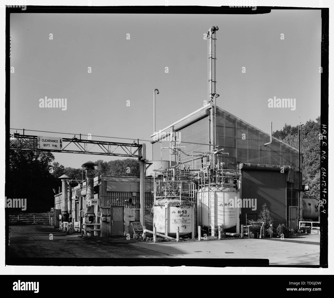 Nordöstlichen Ecke von Gebäude 202, südwestlich von Access Road. - Raketentriebwerk der Prüfeinrichtung, GRC-Gebäude Nr. 202, NASA Glenn Research Center, Cleveland, Cuyahoga County, OH Stockfoto