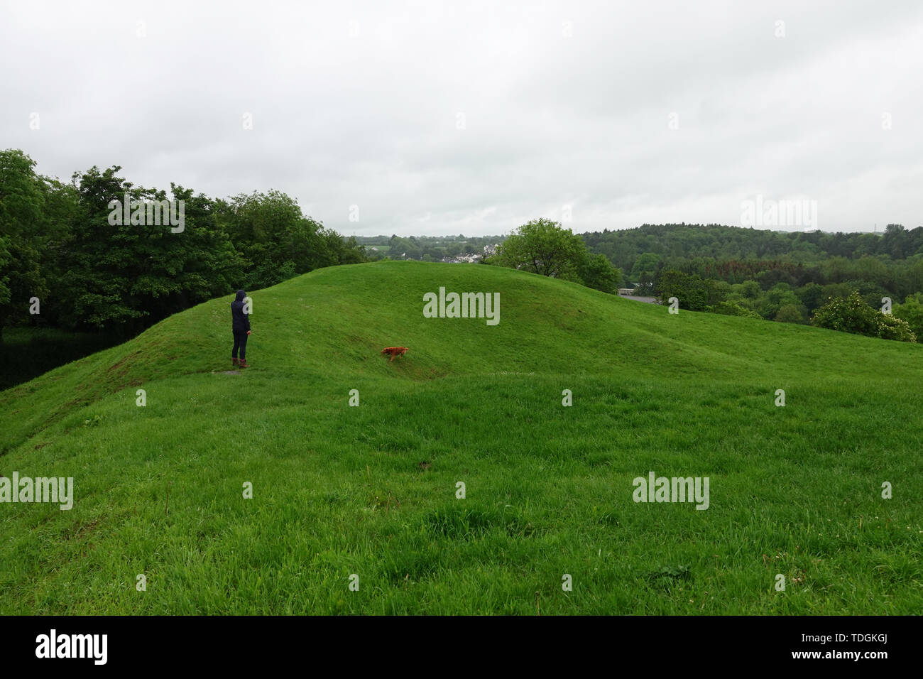 Der mittelsteinzeit-Ära, irdenen Ruinen des Mount Sandel Fort in Coleraine, Nordirland sind während des Tages dargestellt. Stockfoto