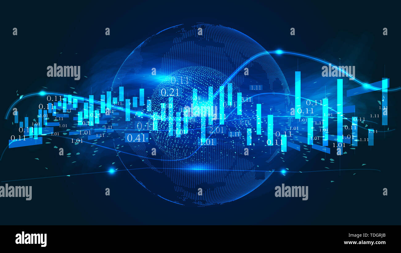 Digital Globe mit K-line Bau finanzielle Kurve grafik hintergrund Stockfoto