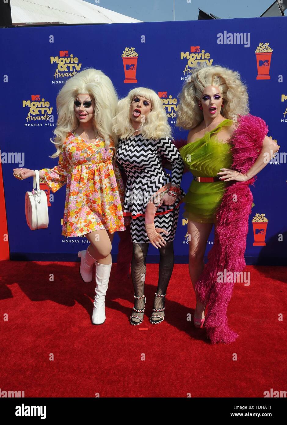 Los Angeles, USA. 16. Juni 2019. Trixie Mattel (L-R), Katya und Alyssa Edwards an der 2019 MTV Movie & TV Auszeichnungen bei Barker Hangar in Los Angeles, USA, am 15. Juni 2019. | Verwendung der weltweiten Kredit: dpa Picture alliance/Alamy leben Nachrichten Stockfoto