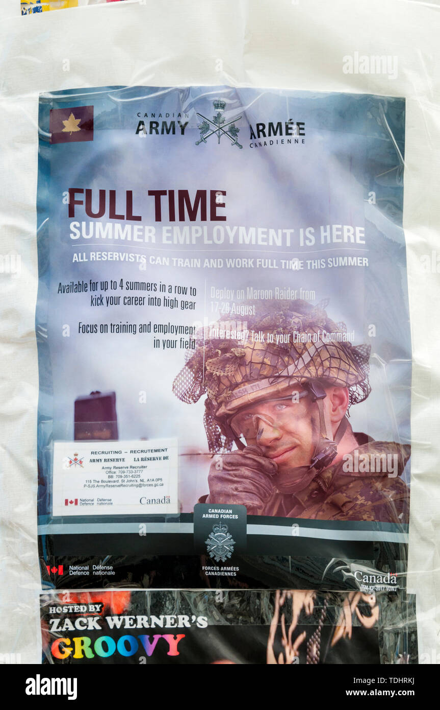 Recruiting Poster für die kanadische Armee finden in St. John's, Neufundland. Stockfoto