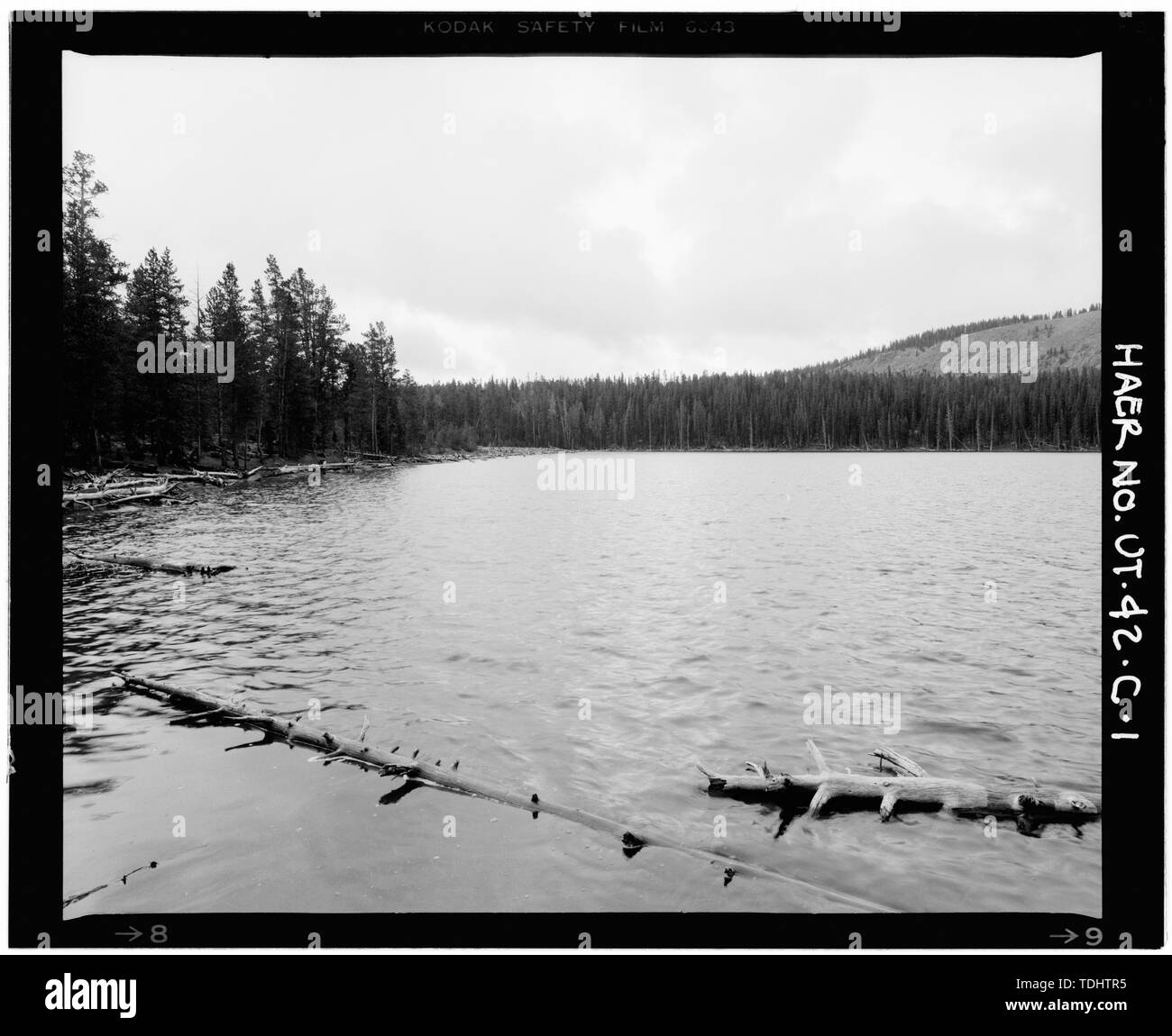 Gesamtüberblick über CLEMENTS SEE, auf der Suche nach Südwesten - hohen Berg Staudämme in Upalco Einheit, Clements Lake Dam, National Forest, 6,5 km nördlich von bergleuten Gulch Campground, Mountain Home, Duchesne County, UT; Dry Gulch Bewässerung Unternehmen Stockfoto