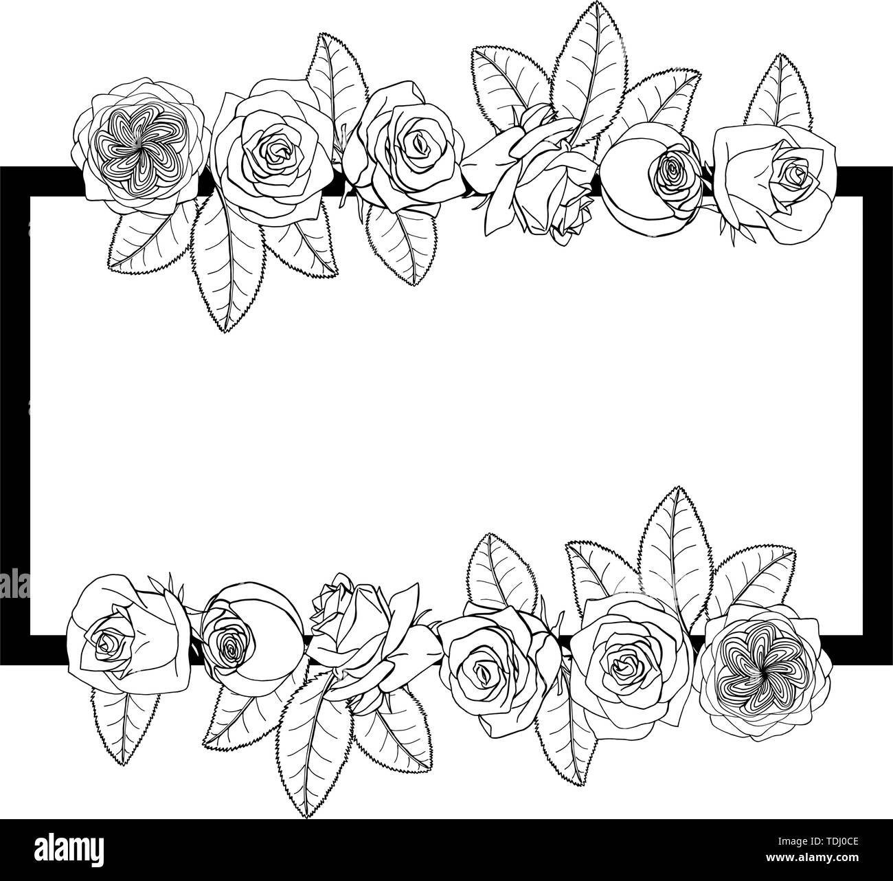 Hand gezeichnet doodle Stil rosa Blüten Grenze und Rahmen. Floral Design Element. auf weißem Hintergrund. Vektor illustration Stock Vektor