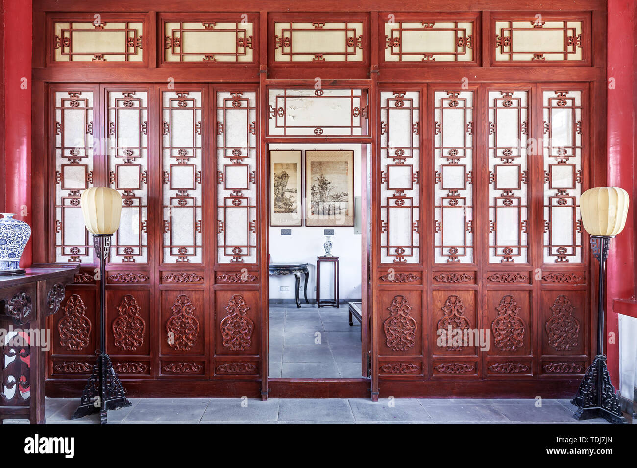 Chinesische partition Türen und Fenster von Han Wang Mansion, Huimin County, Binzhou Stadt, Provinz Shandong Stockfoto