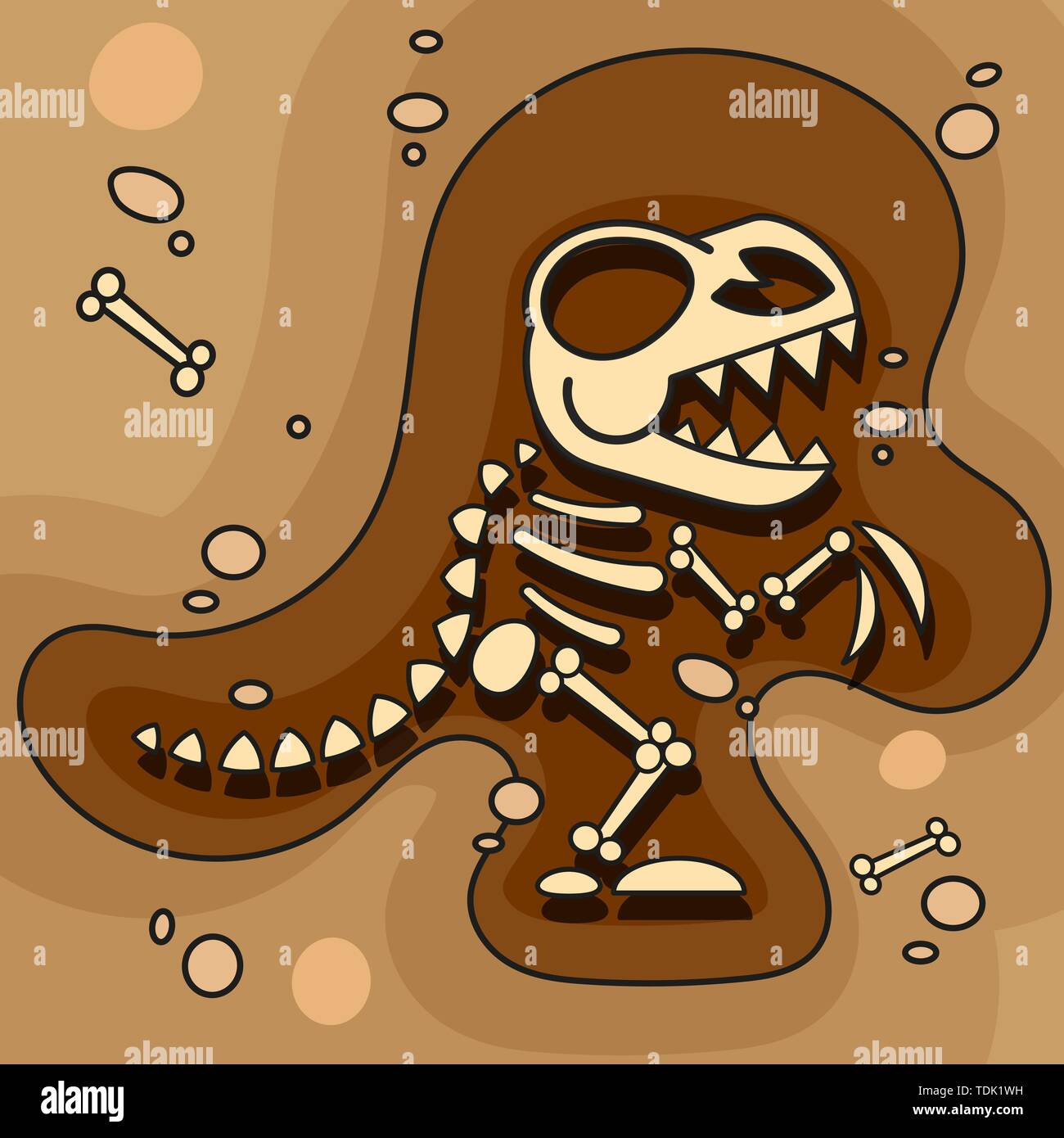 Archäologie. Dinosaurier Skelett im Boden. Ausgrabungen von Dinosaurierknochen. Archäologische Tools. Vector Illustration Stock Vektor