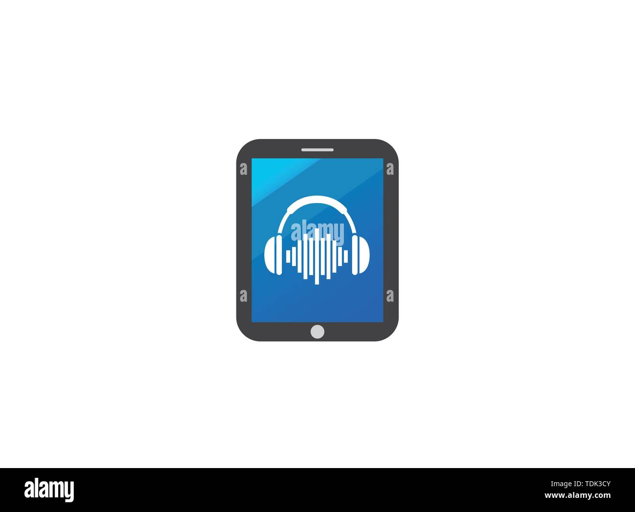 Kopfhörer mit Musik Beats, Headset Logo Design Illustration in einem Tablet Form pad Symbol Stock Vektor