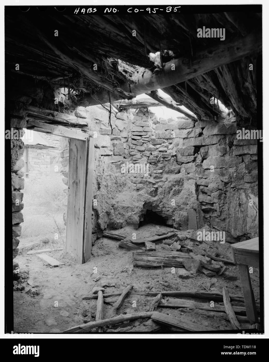 Original Residence, Interieur, Kaminecke, Blickrichtung Nordost. - Mary Doyle Homestead, Original Residence, 30 Meter südlich der Residenz, Modell, Las Animas County, CO Stockfoto