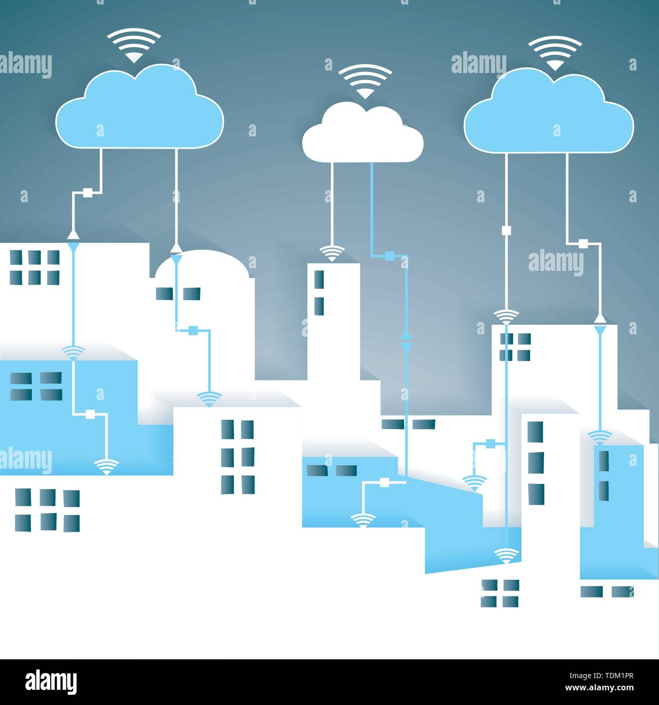 Cloud Computing Connectivity Papier Ausschnitt City Netzwerk - WLAN-Internetverbindung Konzept, EPS 10 gruppiert und Layered Stock Vektor