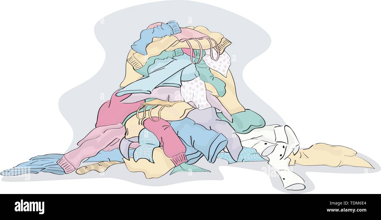 Große Stapel der Wäscherei Kleidung fertig gereinigt gruppiert werden und geschichteten einfach zu bearbeiten Stock Vektor