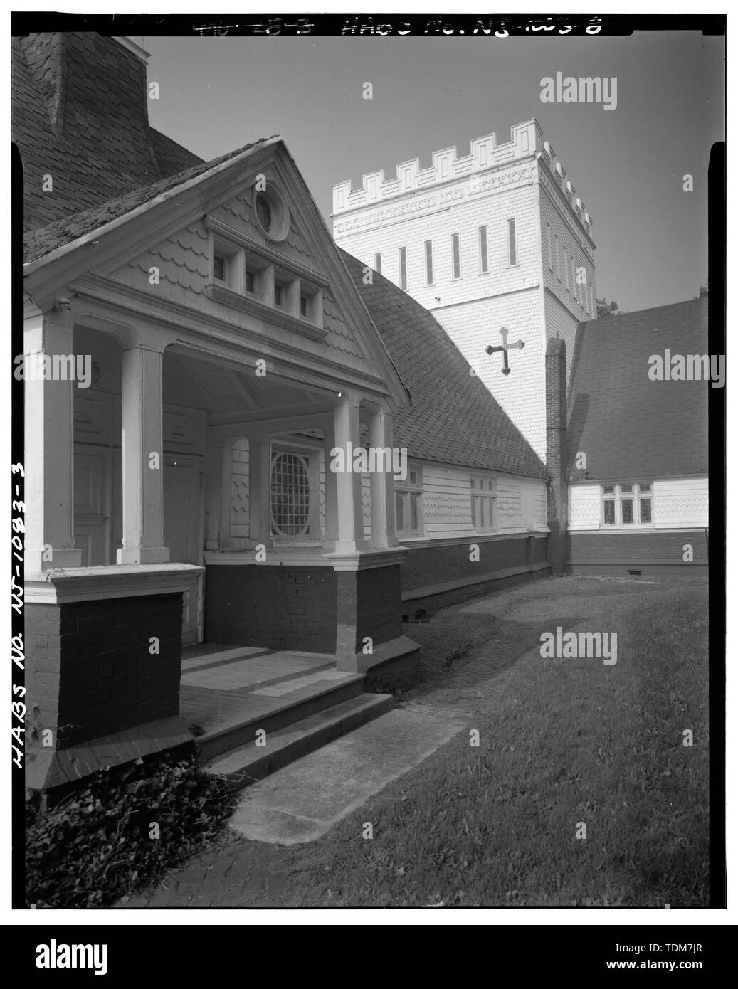 Blick VON NORDEN UND TOWER suchen Südwesten - Kirche der Präsidenten, 1260 Ocean Avenue, Long Branch, Monmouth County, New Jersey Stockfoto