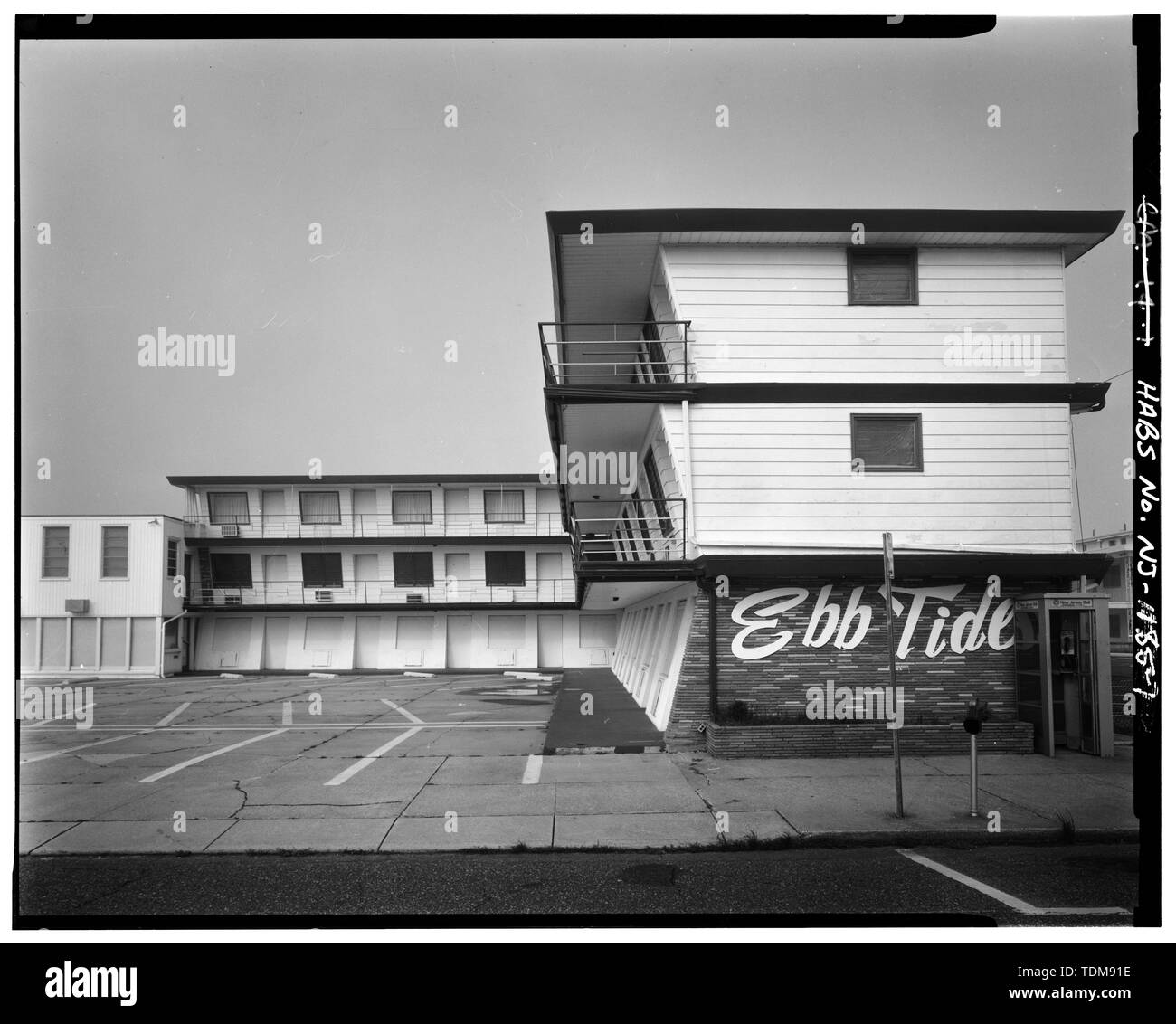Blick VON SÜDEN NACH NORDEN - Ebb Tide Motel, 5711 Atlantic Avenue, Wildwood, Cape May County, New Jersey Stockfoto