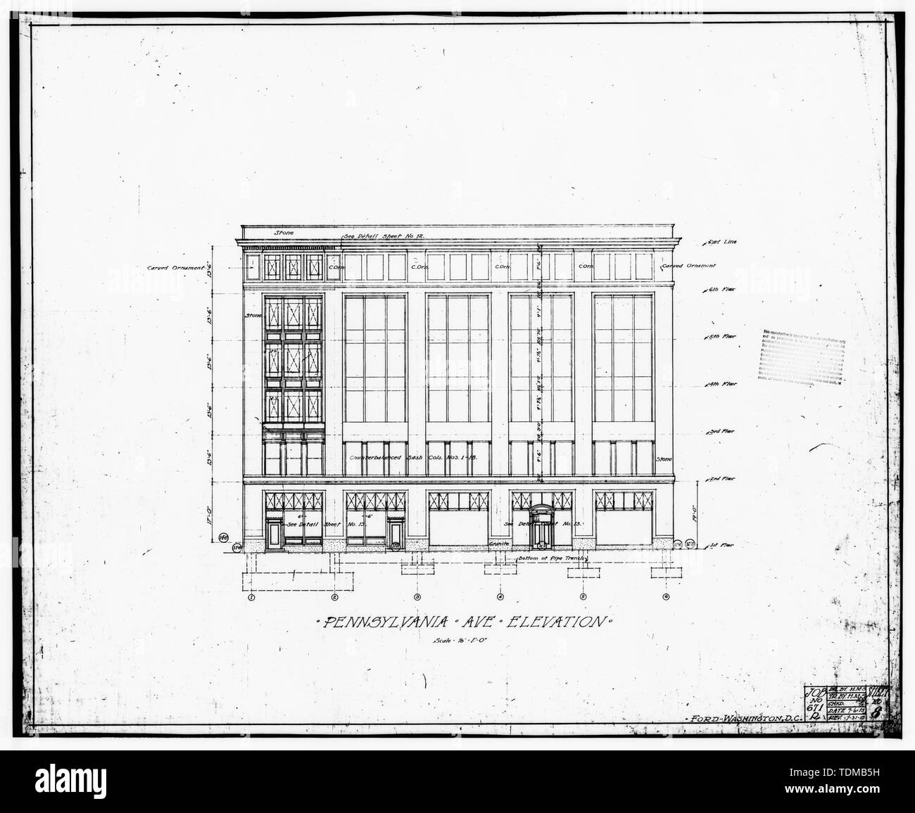 PENNSYLVANIA AVENUE (Süd) Höhenlage - Ford Motor Company Building, 451-455 Pennsylvania Avenue Northwest, Washington, District of Columbia, DC Stockfoto