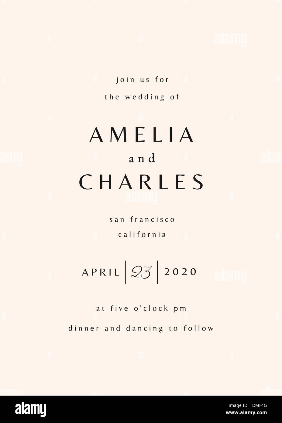 Einfache typografische Stil einladung hochzeit in Grau- und Cremetönen. Das moderne und stilvolle 5 x 7 Zoll Grußkarte, Datum speichern, Postkarte, Flyer Design. Stock Vektor