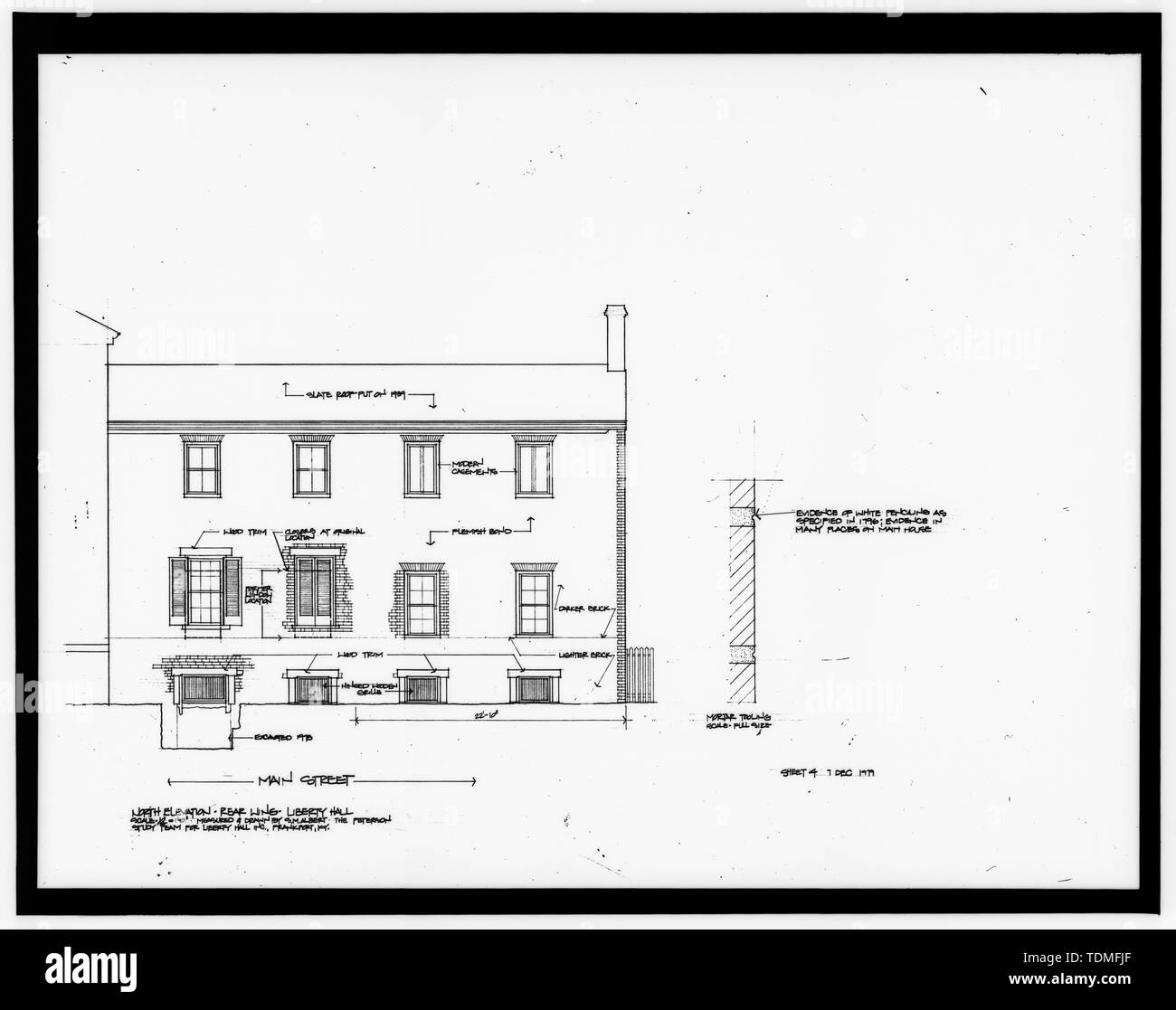 Kopie der Zeichnung, KOTFLÜGEL HINTEN, Norden (Hauptstraße) Höhenlage - Liberty Hall, der Haupt- und Wilkinson Straßen, Frankfort, Franklin County, KY; Jefferson, Thomas; Braun, Johannes; Braun, Mason Stockfoto