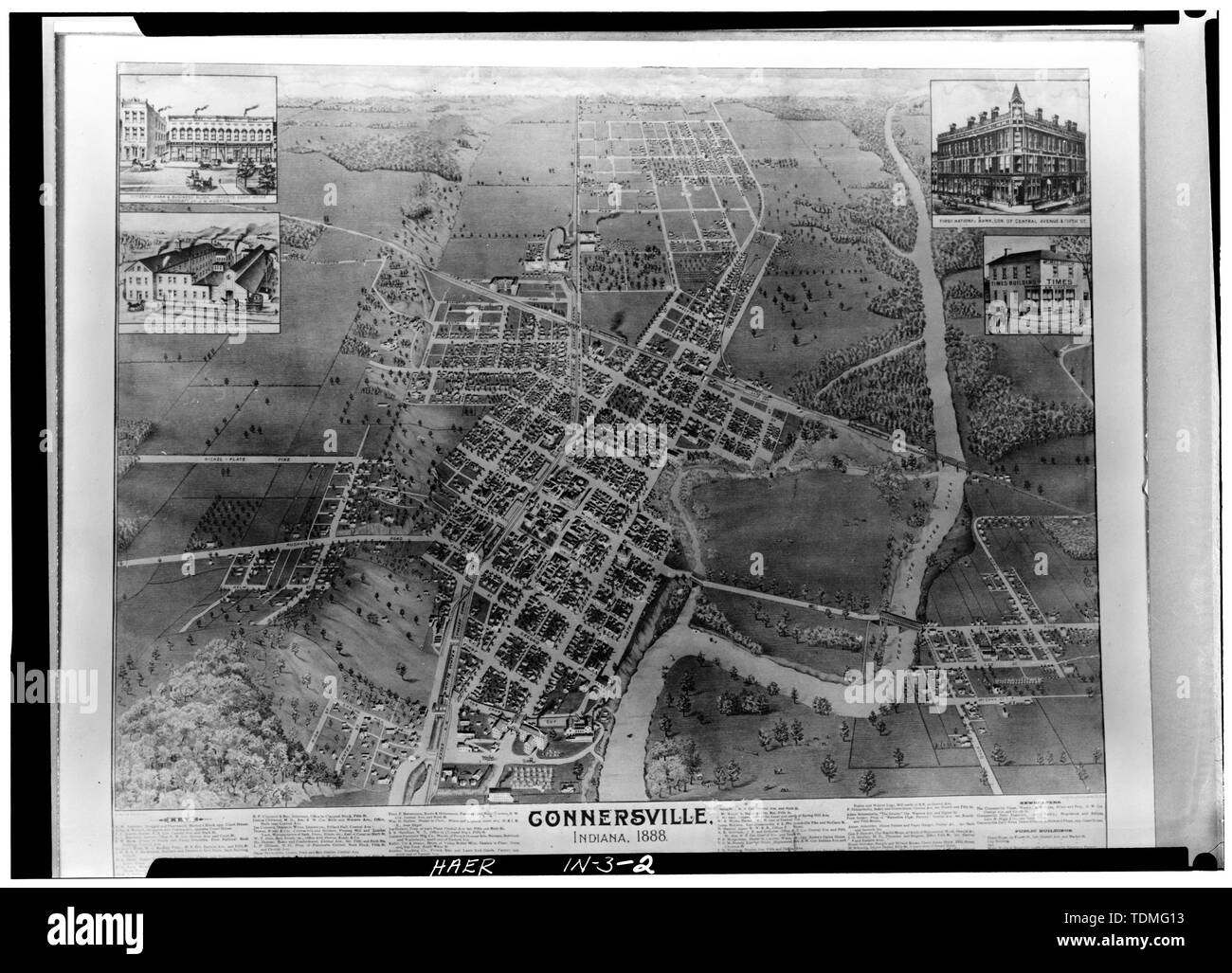 Fotokopie des ursprünglichen 1888 Karte von CONNERSVILLE - S. H. und F. M. Wurzeln, Eastern Avenue, Connersville, Fayette County, IN; Wurzeln, Francis Marion; Wurzeln, Philander H; Boucher, Jack E; Bruegmann, Robert Stockfoto