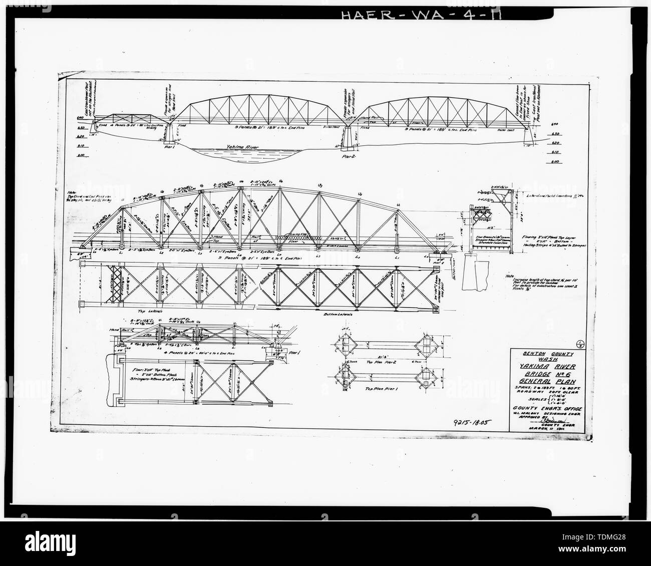 Kopie der ursprünglichen Zeichnung, Nr. 1 von 3, März 11, 1911 - der Grant Avenue Bridge, Spanning Yakima River an der Grant Avenue, Prosser, Benton County, WA; Maloney, D C; Yearby, Jean P, Sender; Kukas, Roger, Fotograf Stockfoto