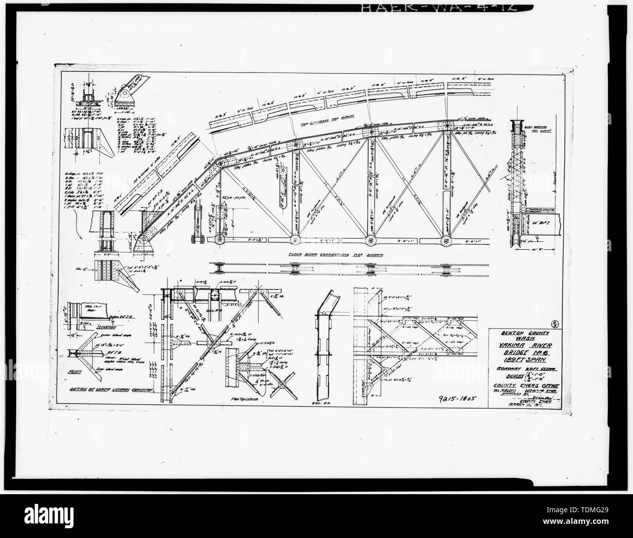 Kopie der ursprünglichen Zeichnung Nr. 2 3, 11. März 1911 - der Grant Avenue Bridge, Spanning Yakima River an der Grant Avenue, Prosser, Benton County, WA; Maloney, D C; Yearby, Jean P, Sender; Kukas, Roger, Fotograf Stockfoto