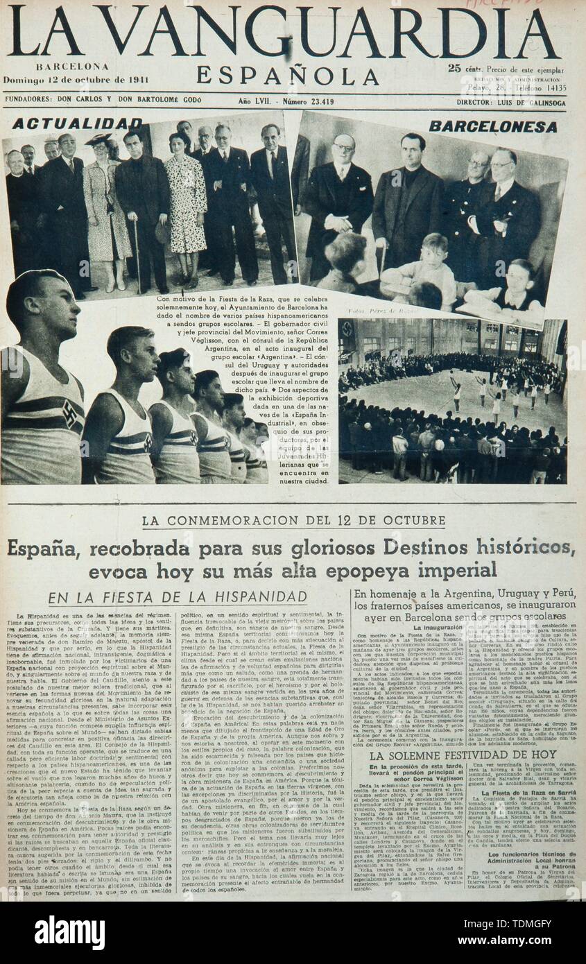 Abdeckung der spanischen Tageszeitung "La Vanguardia", vom 12. Oktober 1941. Stockfoto