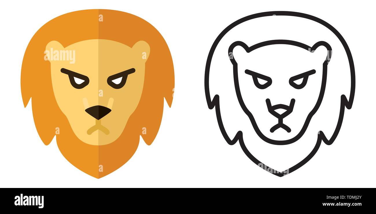 Reihe von Icons - Logos in linearen und flacher Stil. Der Kopf eines Löwen. Vector Illustration Stock Vektor
