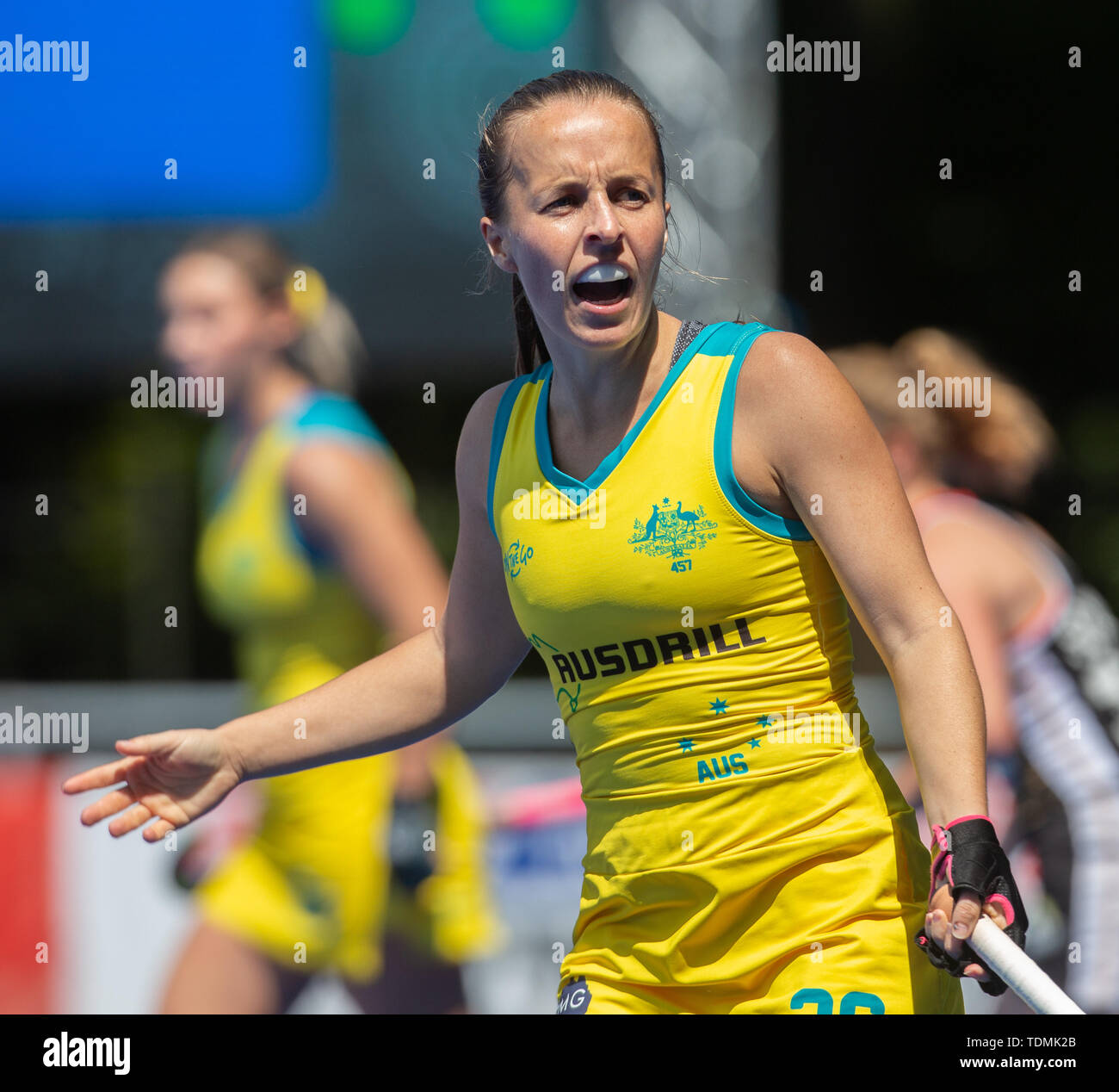 Krefeld, Deutschland, 16. Juni 2019, Hockey, Frauen, FIH-Pro League, Deutschland gegen Australien: Emily Chalker (Australien) Gesten. Stockfoto