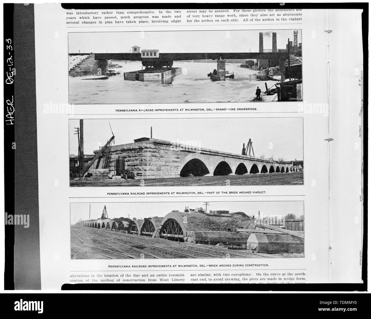 - Pennsylvania Railroad Verbesserungen, Ziegel Arch Viadukt, Liberty Street, Baltimore und Ohio Railroad, Wilmington, New Castle County, DE Stockfoto
