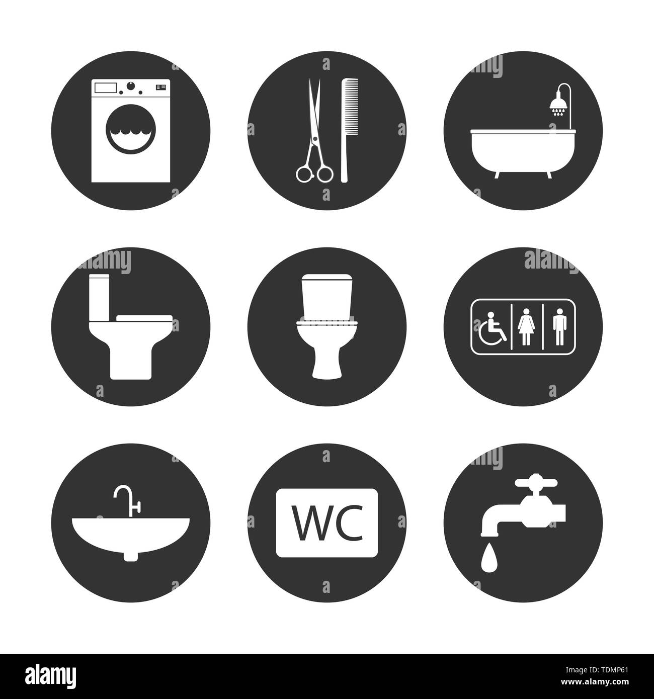 Vector Illustration, flache Bauform. Wc Badezimmer Icon Set Stock Vektor