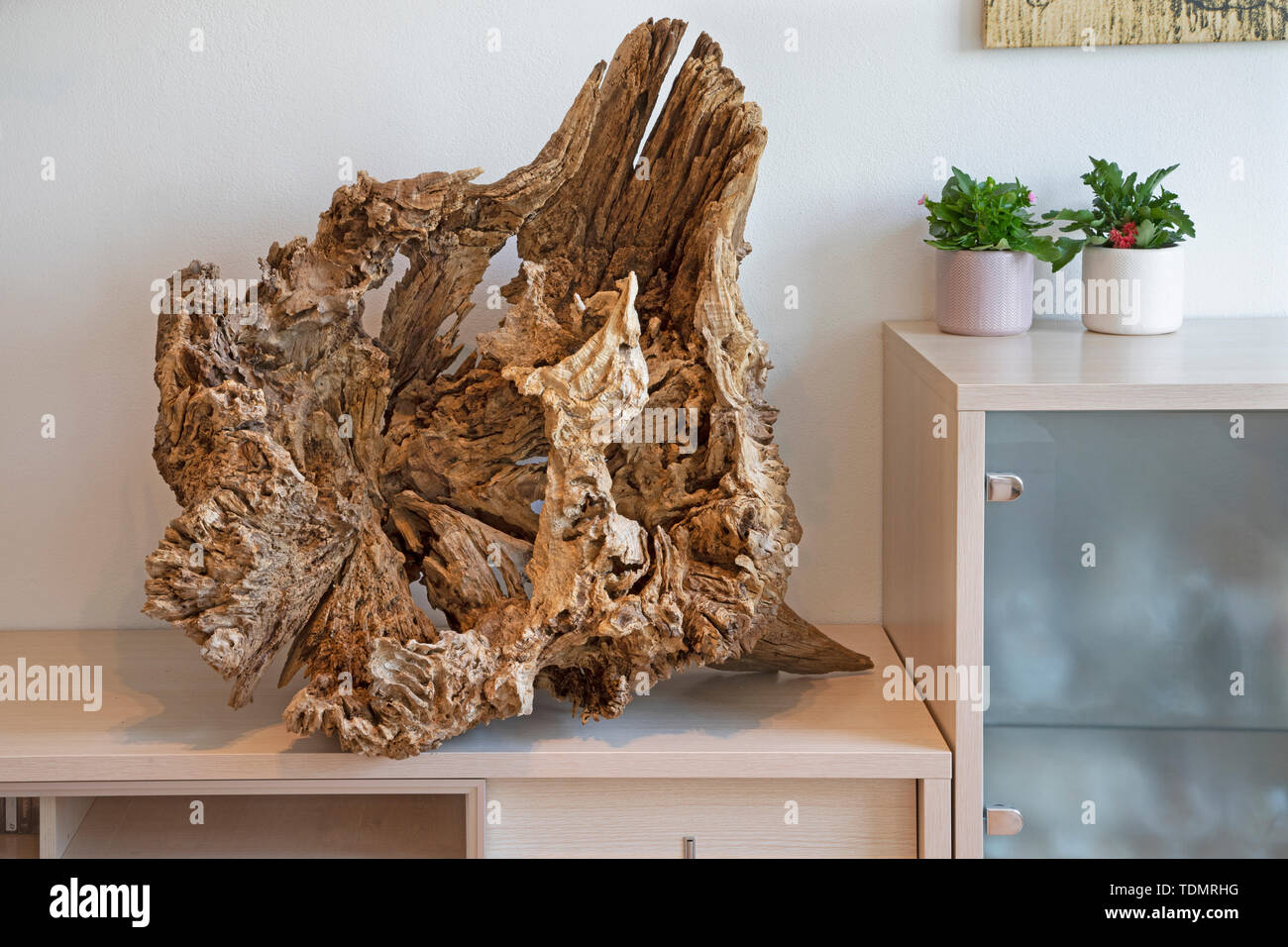 Die moderne Holz Dekorative eiche Skulptur. Stockfoto