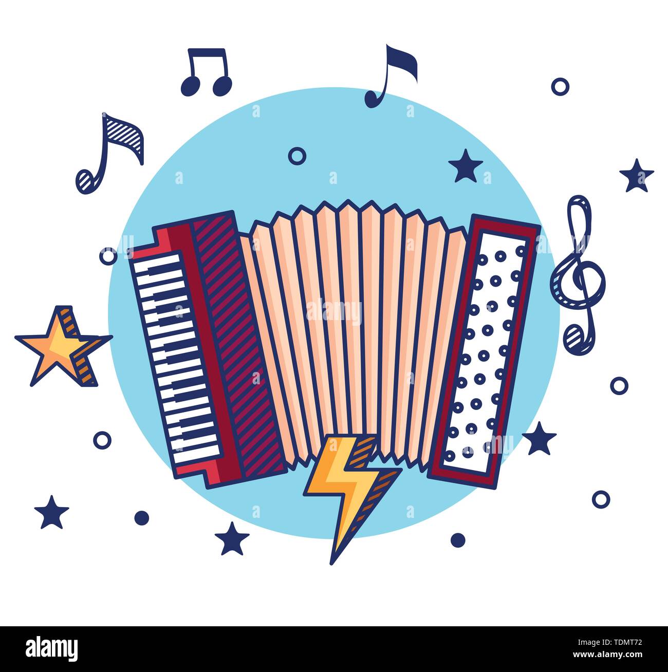 Akkordeon Instrument mit Notenschlüssel und Noten Achtel mit Fernlicht ...
