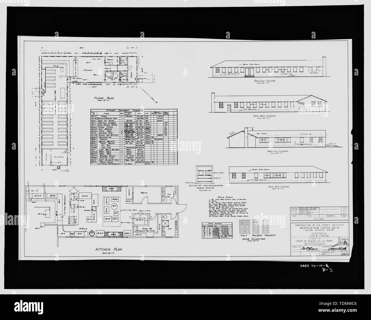 Fotografische Kopie der originalen Zeichnungen. CAFETERIA, PLANEN UND ERHEBUNGEN - Wyoming Air National Guard Base, Cafeteria, Cheyenne Airport, Cheyenne, Laramie County, WY; Collier, Richard, Fotograf Stockfoto