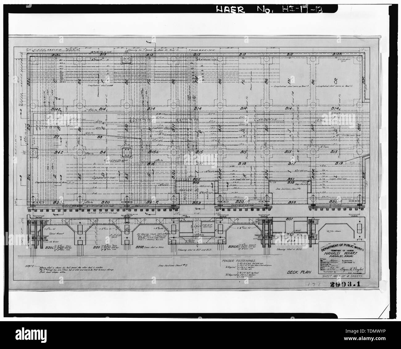 PIER DECK DETAILS Abteilung für Öffentliche Arbeiten, August 1921 - Hanalei Pier, Hanalei Bay aus Weke Straße, Hanalei, Kauai County, HI Stockfoto