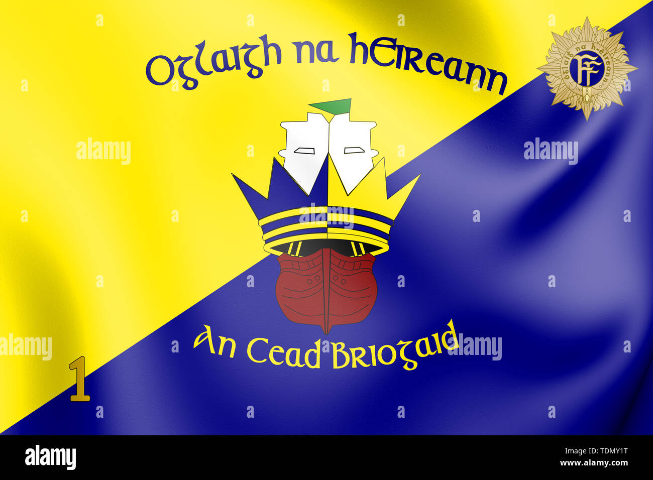 3D-Markierung der 1. Brigade (1 BDE), Irland. 3D-Darstellung. Stockfoto