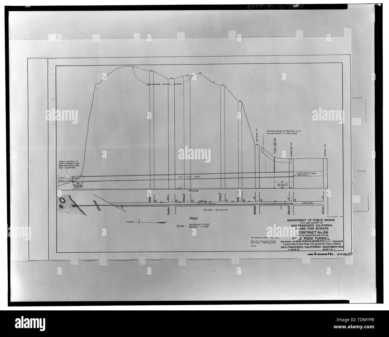 PLAN und Profil. Blatt 1 von 3. Fall A, zeichnung 782. - Meile Rock Tunnel, der unter vierzig - Eighth Avenue von Cabrillo Street in San Francisco Bay am Point Lobos, San Francisco, San Francisco County, CA Stockfoto