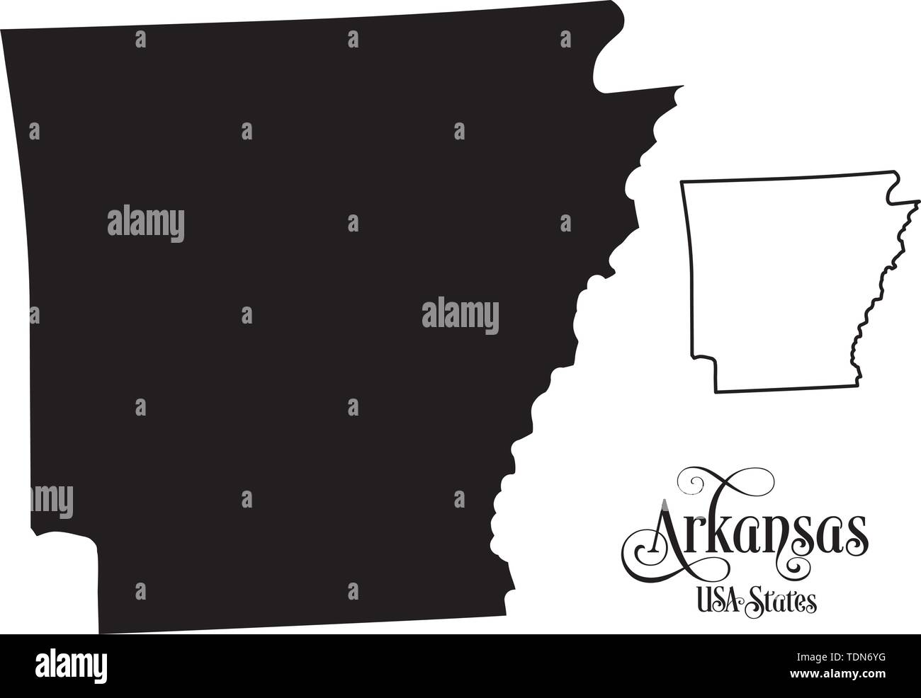 Karte der Vereinigten Staaten von Amerika (USA) Zustand von Arkansas - Abbildung auf weißem Hintergrund. Stock Vektor