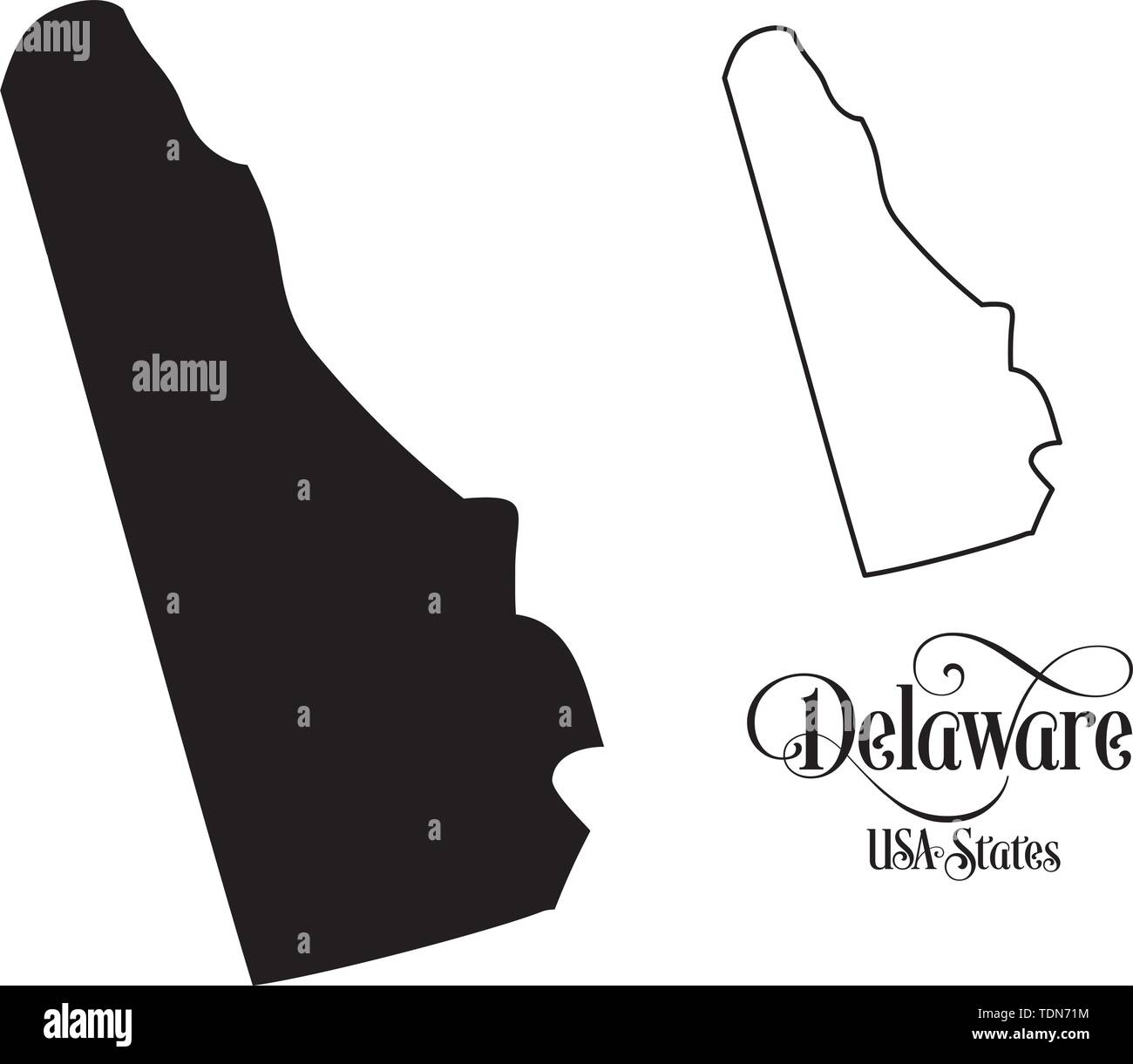 Karte der Vereinigten Staaten von Amerika (USA) Zustand von Delaware - Abbildung auf weißem Hintergrund. Stock Vektor